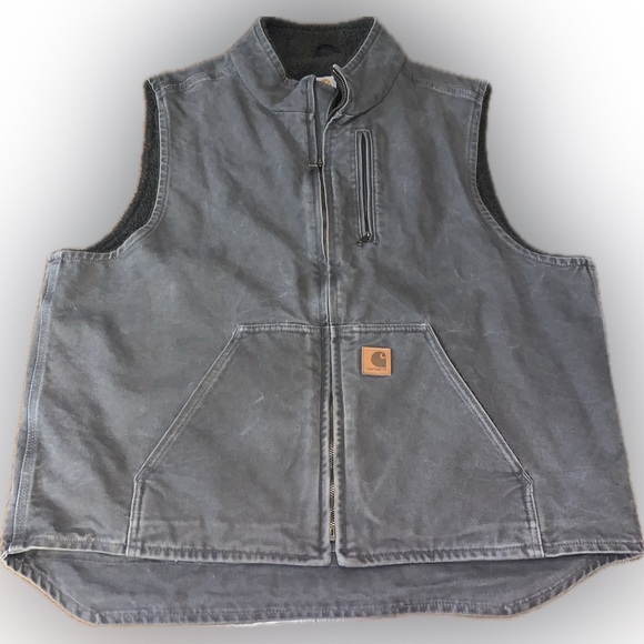 Carhartt V33 GVL Gray Fleece Sherpa Lined Canvas Rugged Work Wear Zip Up Vest XL - Picture 9 of 15